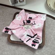 Load image into Gallery viewer, Pink Bow Black Kitten Scrunchies