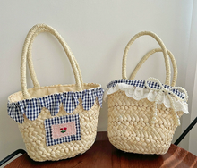 Load image into Gallery viewer, Straw Woven Lace-Trimmed Beach Bag
