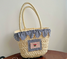 Load image into Gallery viewer, Straw Woven Lace-Trimmed Beach Bag

