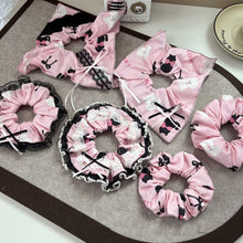 Load image into Gallery viewer, Pink Bow Black Kitten Scrunchies
