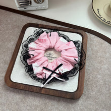 Load image into Gallery viewer, Pink Bow Black Kitten Scrunchies

